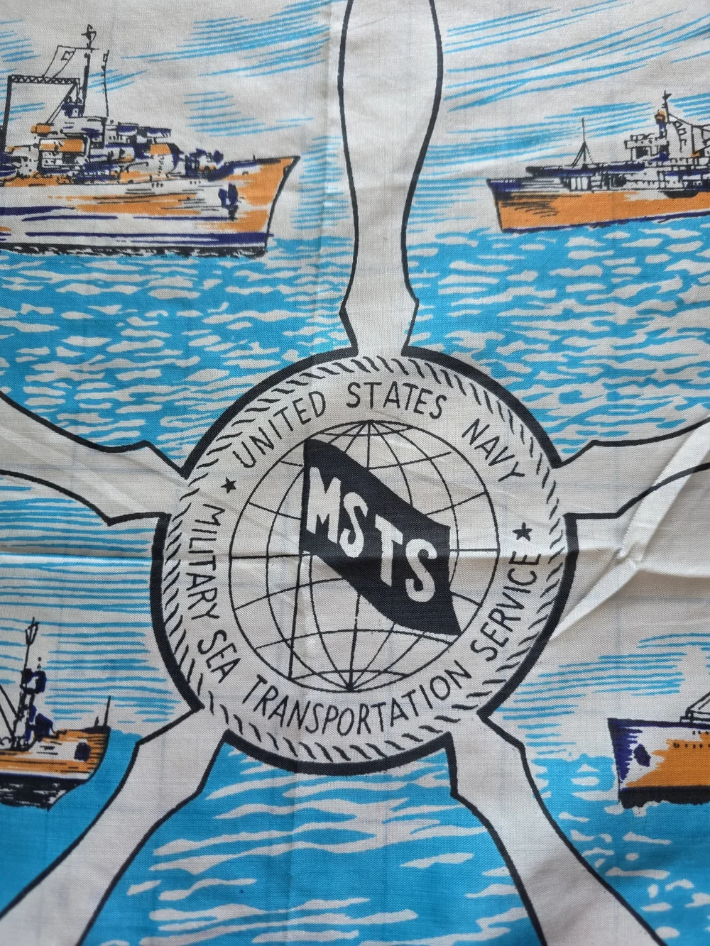 Vintage Blue U.S. Navy MSTS Military Sea Transportation Service Scarf Map 31x31